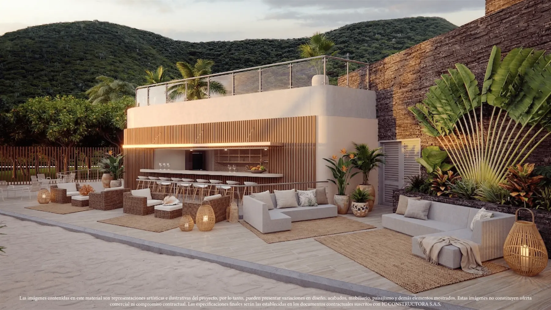 Render del bar de playa de Praia Natura