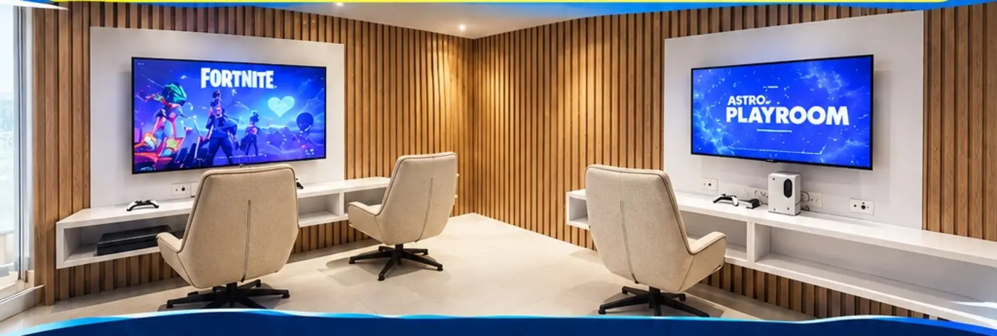 Salón de videojuegos disponible para huéspedes en el mezzanine